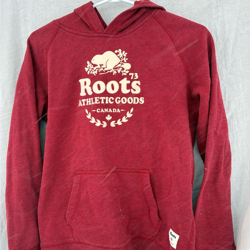 Roots Kids Unisex Heathered Red Hoodie with kangaroo pocket